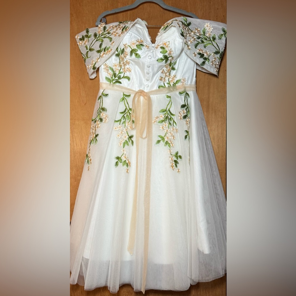Tulle off the shoulder corset midi dress